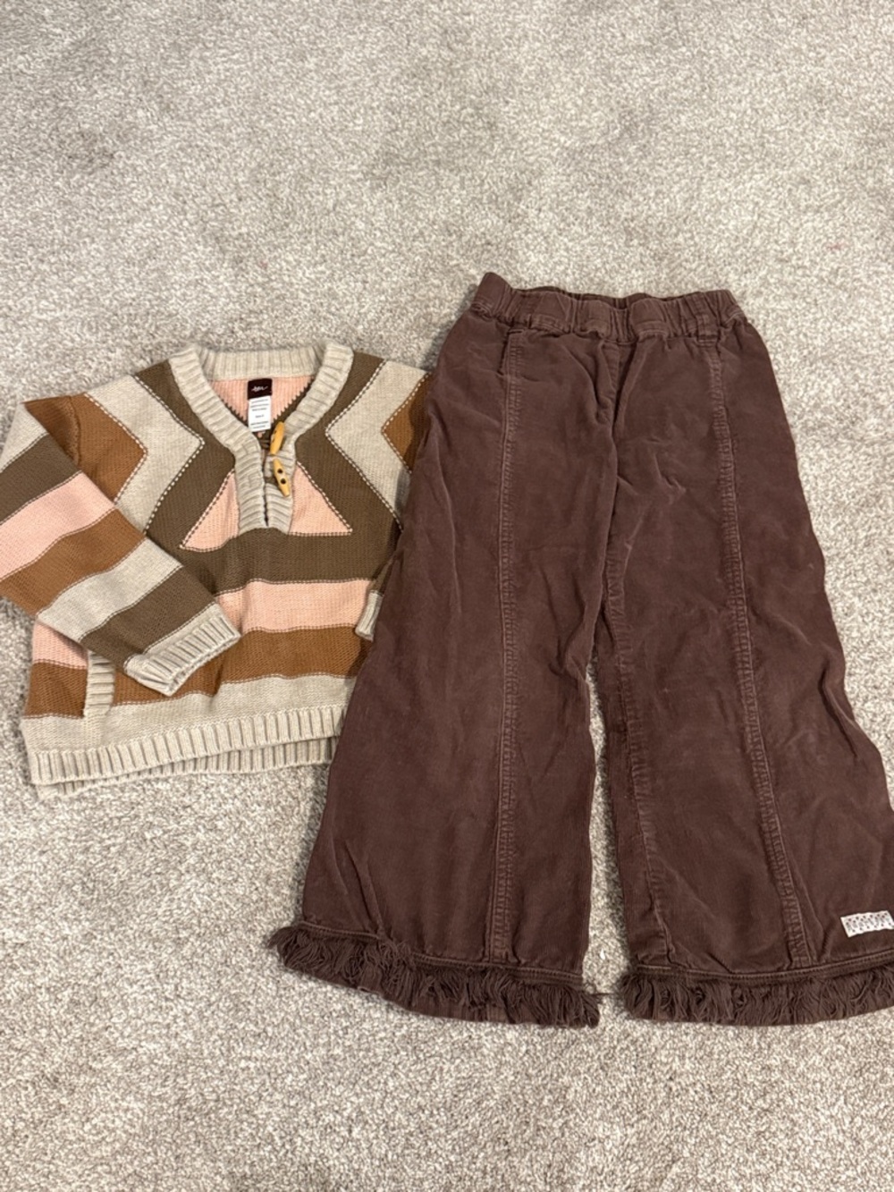 Striped Knit Pullover Sweater and corduroy pants